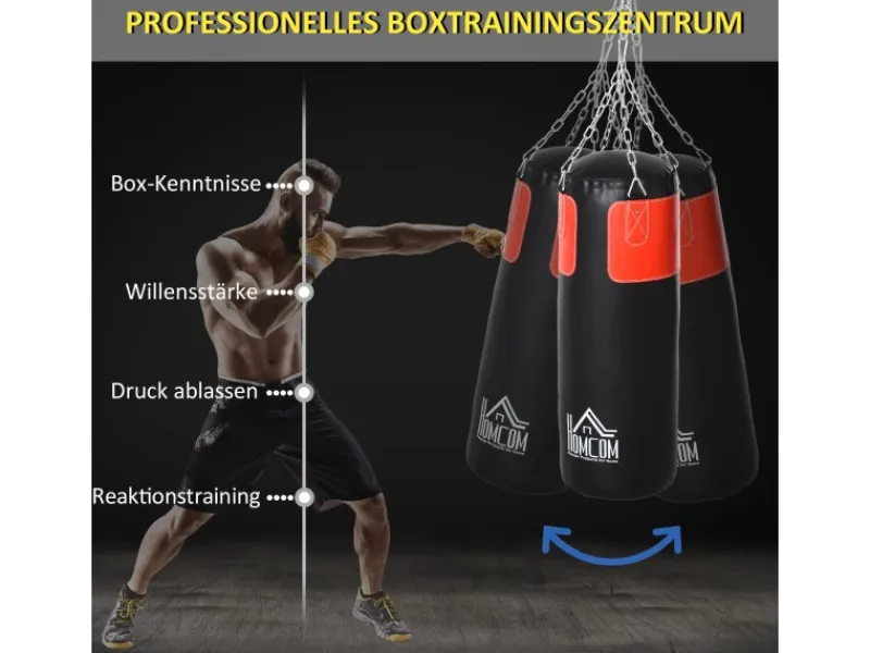 HOMCOM Fitnessgeräte|Boxset mit Boxhandschuhen Gefüllt Set PVC EPE Stahl Schwarz Ø30 x H120 cm