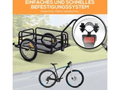 Fahrradanhänger 40 kg Kupplung Klappbar Stahl Gummi Schwarz 155x71,5x77cm*HOMCOM Outlet