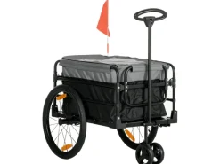 HOMCOM Fahrräder|Fahrradanhänger mit 20 Zoll-Luftreifen Schwarz Grau 130 x 64 x 64/103 cm