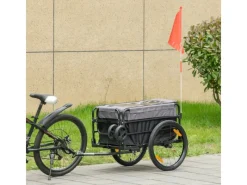 HOMCOM Fahrräder|Fahrradanhänger mit 20 Zoll-Luftreifen Schwarz Grau 130 x 64 x 64/103 cm