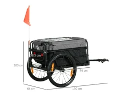 HOMCOM Fahrräder|Fahrradanhänger mit 20 Zoll-Luftreifen Schwarz Grau 130 x 64 x 64/103 cm