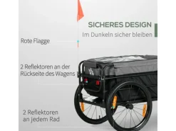 HOMCOM Fahrräder|Fahrradanhänger mit 20 Zoll-Luftreifen Schwarz Grau 130 x 64 x 64/103 cm