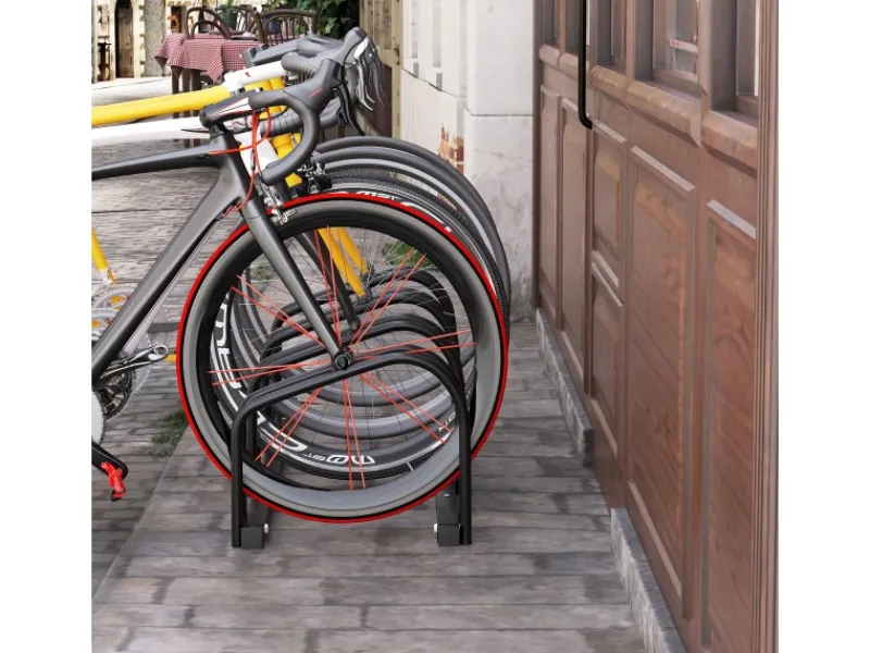 HOMCOM Fahrräder|Fahrradständer Wetterfest Boden- Wandmontage Stahl Schwarz 110x33x27cm