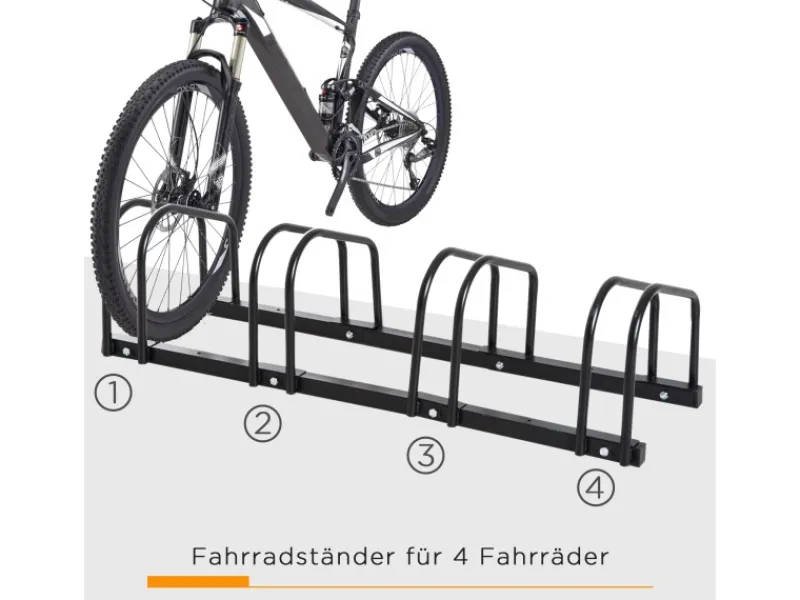 HOMCOM Fahrräder|Fahrradständer Wetterfest Boden- Wandmontage Stahl Schwarz 110x33x27cm