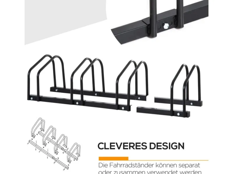 HOMCOM Fahrräder|Fahrradständer Wetterfest Boden- Wandmontage Stahl Schwarz 110x33x27cm