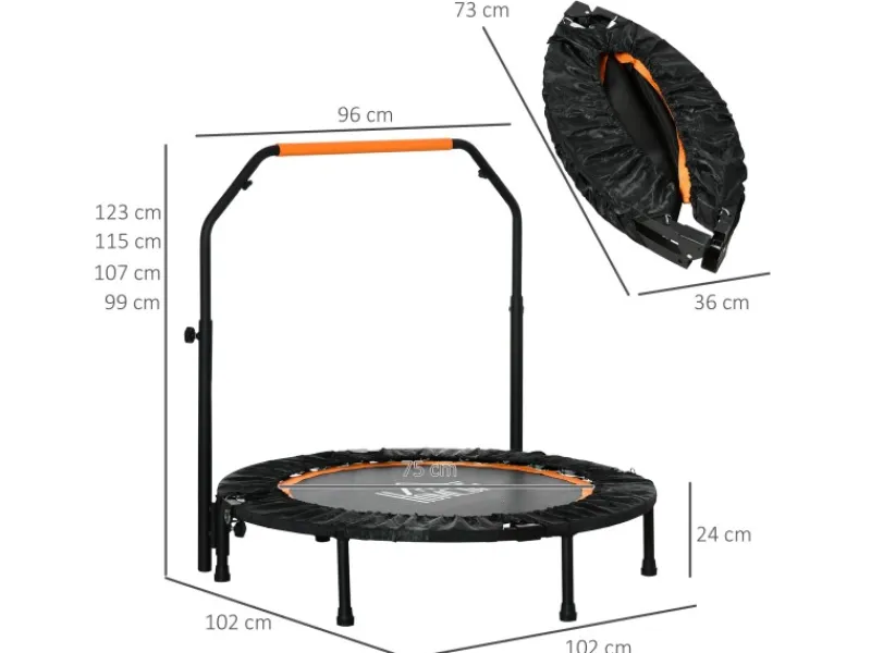 Fitness-Trampolin Stahl Kunststoff Schwarz Orange Ø102 x 99-123H cm*HOMCOM Online