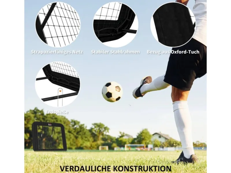 HOMCOM Fitnessgeräte|Fußball Rebounder Metall PE Polyester Schwarz 128L x 118B x 120H cm