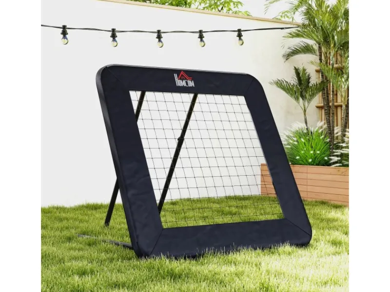 HOMCOM Fitnessgeräte|Fußball Rebounder Metall PE Polyester Schwarz 128L x 118B x 120H cm