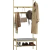 HOMCOM Sitzkissen|Garderobe mit Schuhbank Bambus Naturholz 73,5L x 34B x 171H cm