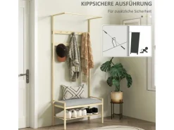 HOMCOM Sitzkissen|Garderobe mit Schuhbank Bambus Naturholz 73,5L x 34B x 171H cm