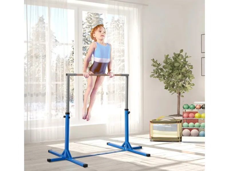 HOMCOM Fitnessgeräte|Gymnastik Turnreck 13-Stufige Höhenverstellbar Stahl Buchenholz Blau