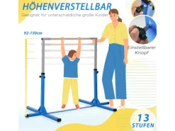 HOMCOM Fitnessgeräte|Gymnastik Turnreck 13-Stufige Höhenverstellbar Stahl Buchenholz Blau