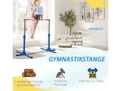 HOMCOM Fitnessgeräte|Gymnastik Turnreck 13-Stufige Höhenverstellbar Stahl Buchenholz Blau