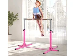 Gymnastik-Turnreck  Stahl Buchenholz Rosa 194B x 121T x 92-150H cm*HOMCOM