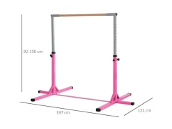 Gymnastik-Turnreck Stahl Buchenholz Rosa 194B x 121T x 92-150H cm*HOMCOM