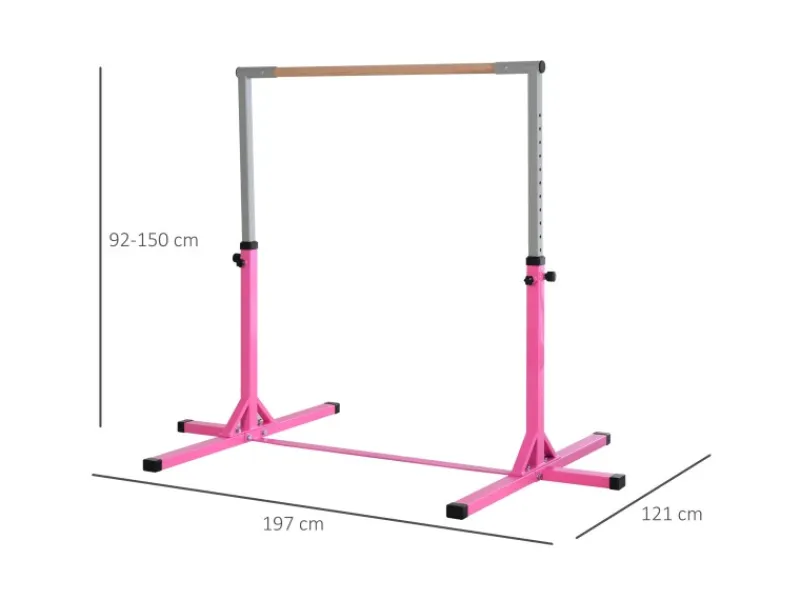 Gymnastik-Turnreck Stahl Buchenholz Rosa 194B x 121T x 92-150H cm*HOMCOM
