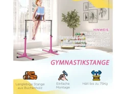 Gymnastik-Turnreck Stahl Buchenholz Rosa 194B x 121T x 92-150H cm*HOMCOM