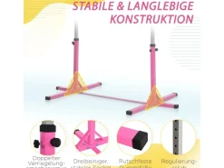 Gymnastik-Turnreck Stahl Buchenholz Rosa 194B x 121T x 92-150H cm*HOMCOM