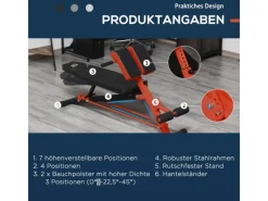 Hantelbank Bauchtrainer Verstellbar Stahl Schwarz 64 x 146 x 73,5-85 cm*HOMCOM Discount