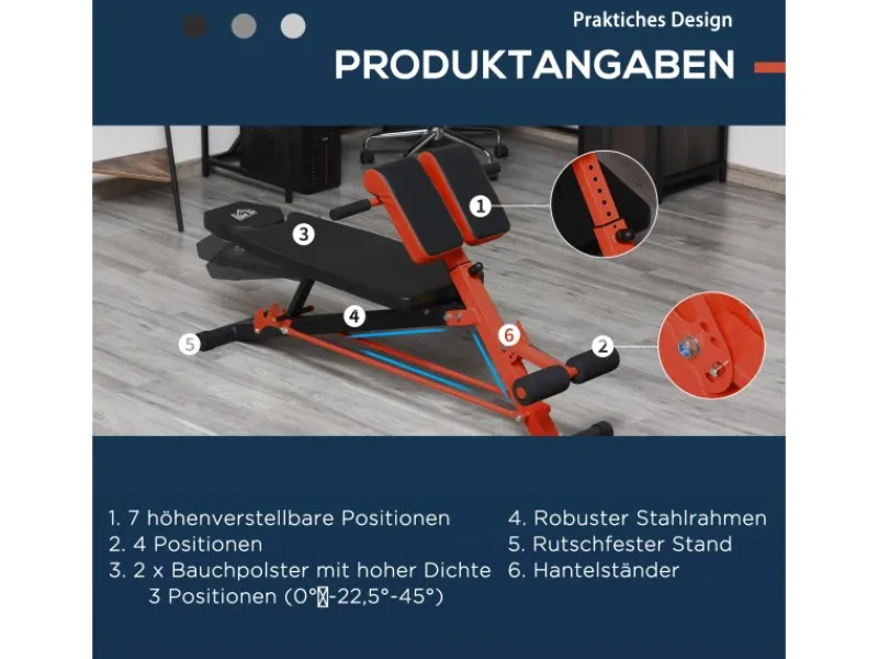 Hantelbank Bauchtrainer Verstellbar Stahl Schwarz 64 x 146 x 73,5-85 cm*HOMCOM Discount