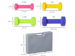 HOMCOM Fitnessgeräte|Hantelset Gusseisen PU Kunststoff Mulitifarbe 41L x 30B x 8H cm