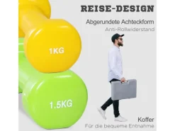 HOMCOM Fitnessgeräte|Hantelset Gusseisen PU Kunststoff Mulitifarbe 41L x 30B x 8H cm