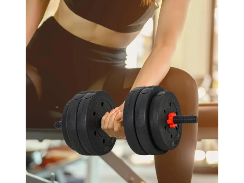 HOMCOM Fitnessgeräte|Hantelset Verstellbare Kurzhantel Metall HDPE Sand Schwarz Ø21x50 cm