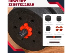HOMCOM Fitnessgeräte|Hantelset Verstellbare Kurzhantel Metall HDPE Sand Schwarz Ø21x50 cm