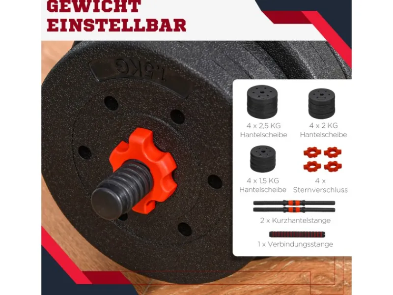 HOMCOM Fitnessgeräte|Hantelset Verstellbare Kurzhantel Metall HDPE Sand Schwarz Ø21x50 cm