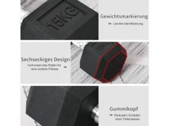 Hexagon Griff Gerändelt Gewichte Metall Gummi Schwarz 1 x 15 Kg*HOMCOM Discount