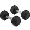 HOMCOM Fitnessgeräte|Hexagon Gummi-Hantel Griff Gerändelt Gewichte Metall Gummi Schwarz 2x10Kg