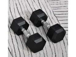 HOMCOM Fitnessgeräte|Hexagon Gummi-Hantel Griff Gerändelt Gewichte Metall Gummi Schwarz 2x10Kg