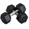 HOMCOM Fitnessgeräte|Hexagon Gummi-Hantel Griff Gerändelt Gewichte Metall Gummi Schwarz 2x8Kg