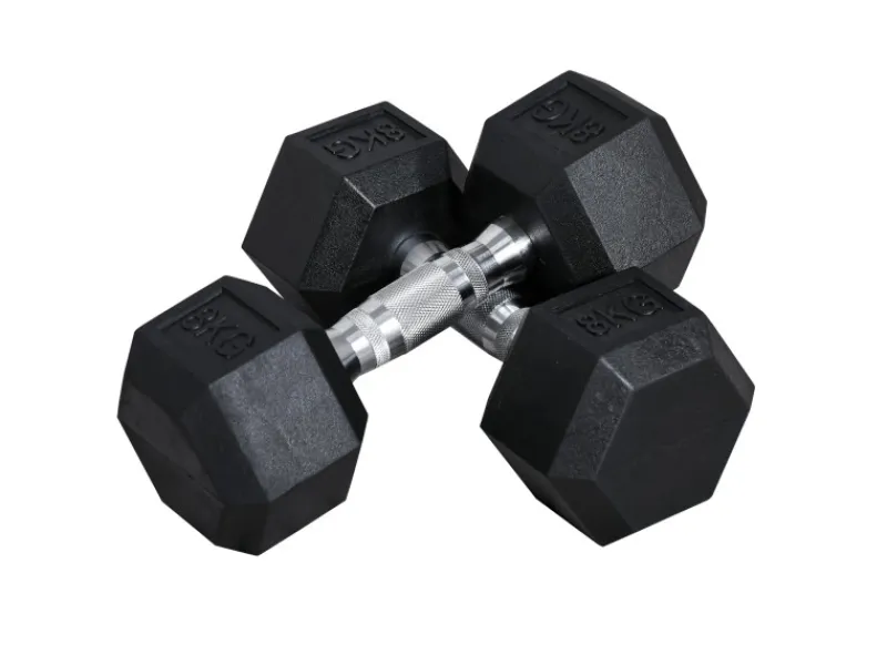 HOMCOM Fitnessgeräte|Hexagon Gummi-Hantel Griff Gerändelt Gewichte Metall Gummi Schwarz 2x8Kg