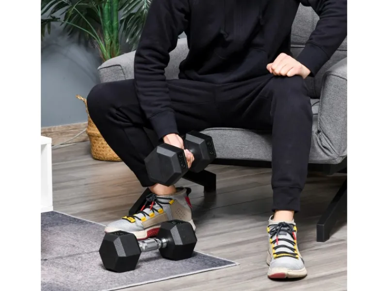 HOMCOM Fitnessgeräte|Hexagon Gummi-Hantel Griff Gerändelt Gewichte Metall Gummi Schwarz 2x8Kg