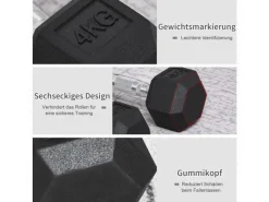 Hexagon Kurzhantel Griff Gerändelt Gewichte Metall Gummi Schwarz 2 x 4 KG*HOMCOM Discount