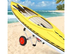 HOMCOM Wassersport|Kajakwagen Bootswagen Aluminum PU Silber 75L x 43B x 46H cm