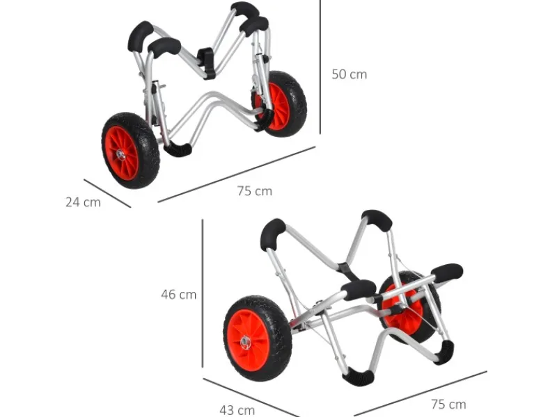 HOMCOM Wassersport|Kajakwagen Bootswagen Aluminum PU Silber 75L x 43B x 46H cm