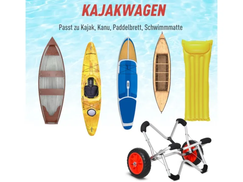 HOMCOM Wassersport|Kajakwagen Bootswagen Aluminum PU Silber 75L x 43B x 46H cm