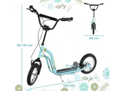 HOMCOM Quads|Motorroller|Kinderroller Höhenverstellbar Tretroller mit 12 Zoll Luftreifen