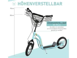 HOMCOM Quads|Motorroller|Kinderroller Höhenverstellbar Tretroller mit 12 Zoll Luftreifen