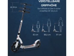 Kinderscooter mit Stoßdämpfung Klappbar Aluminium Weiß 92,5x37,5x82-97cm*HOMCOM Discount