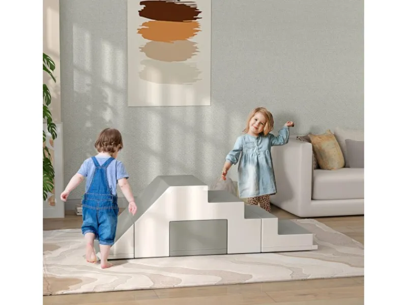 HOMCOM Gartenspielgeräte|Kinder-Softplay-Set Kunstleder Schaumstoff Grau 147L x 49B x 47H cm