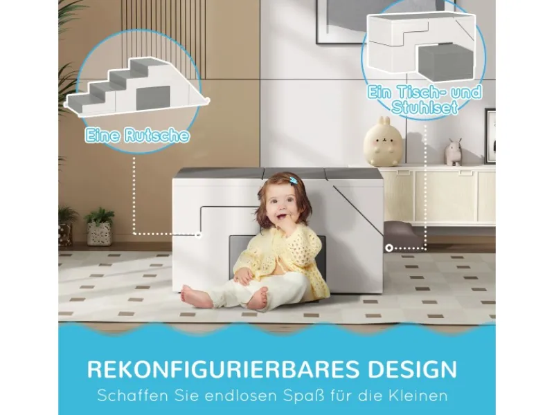 HOMCOM Gartenspielgeräte|Kinder-Softplay-Set Kunstleder Schaumstoff Grau 147L x 49B x 47H cm