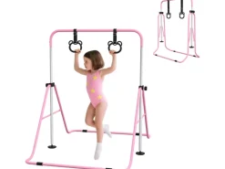 HOMCOM Sportgeräte|Fitnessgeräte|Kinderturnstange  Stahl Rosa 148L x 105B x 88-128H cm