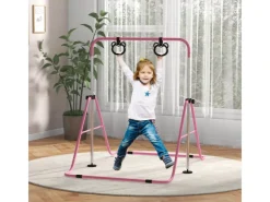 HOMCOM Sportgeräte|Fitnessgeräte|Kinderturnstange  Stahl Rosa 148L x 105B x 88-128H cm
