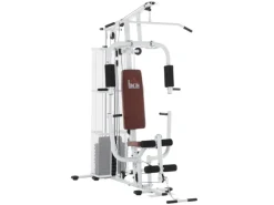 HOMCOM Fitnessgeräte|Kraftstation mit Stahlnetz Latzug Metall Kunstleder Weiß 150x110x210cm