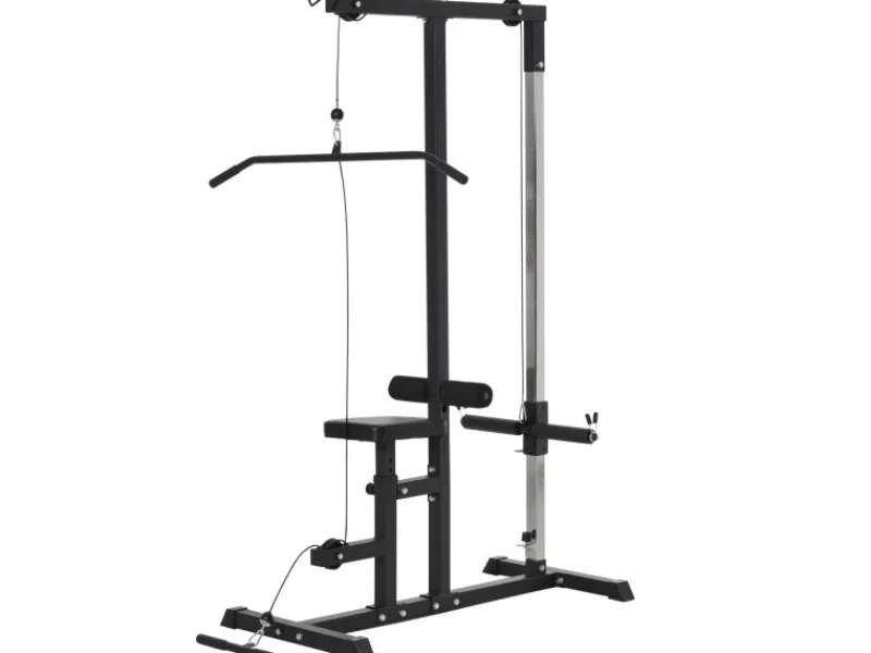 HOMCOM Fitnessgeräte|Kraftturm Dip-Station mit Verstellbarem Sitz Stahl 107x120x190cm Schwarz