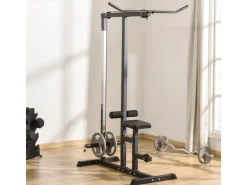 HOMCOM Fitnessgeräte|Kraftturm Dip-Station mit Verstellbarem Sitz Stahl 107x120x190cm Schwarz
