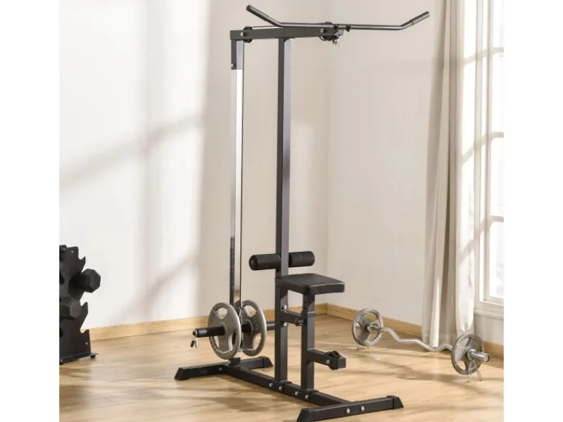 HOMCOM Fitnessgeräte|Kraftturm Dip-Station mit Verstellbarem Sitz Stahl 107x120x190cm Schwarz